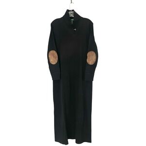 Lauren Ralph Lauren Black Knit Shawl Collar Maxi Dress Suede Elbow Patches Large
